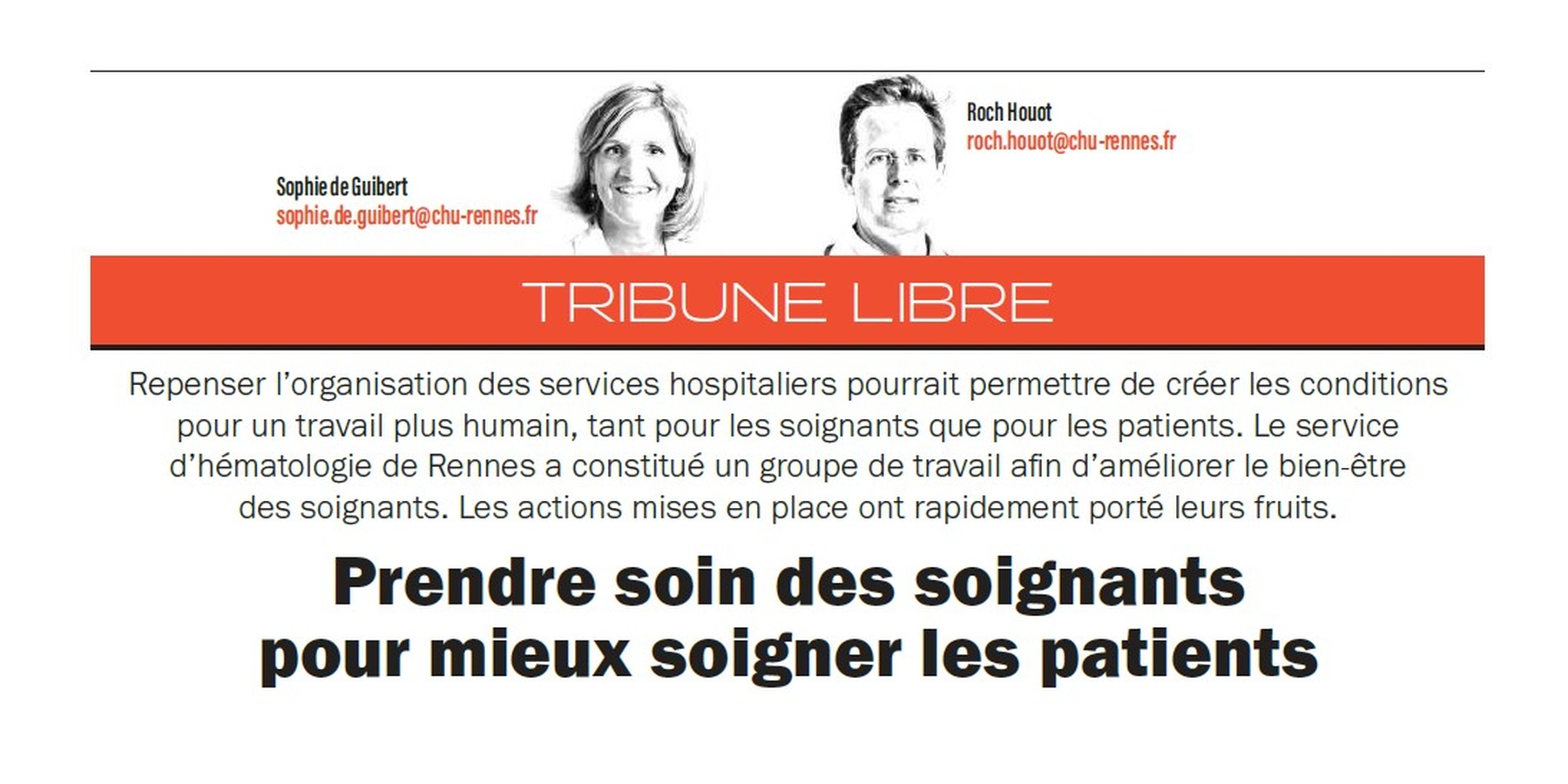 Prendre soin des soignants pour mieux soigner les patients